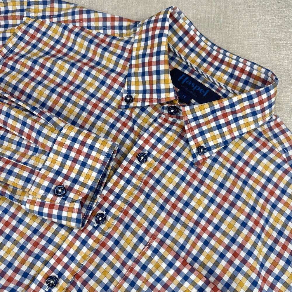 Haspel New Orleans Button Down Shirt Mens Medium Multicolor Gingham Check Cotton